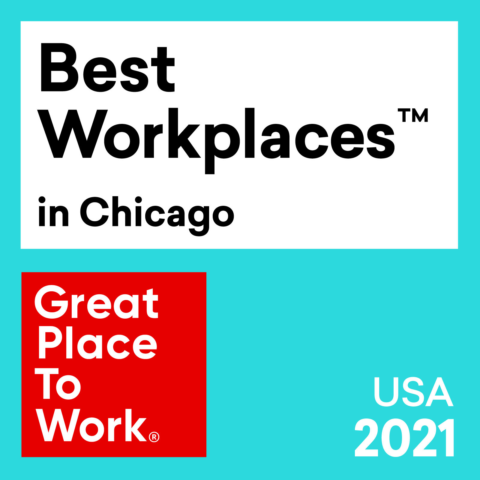 Best Workplaces™️ in Chicago - USA 2021 award from Great Place To Work