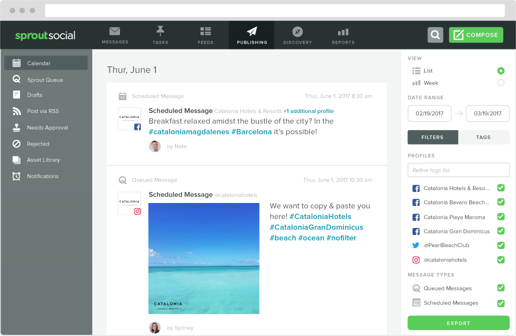 sprout social publishing calendar view